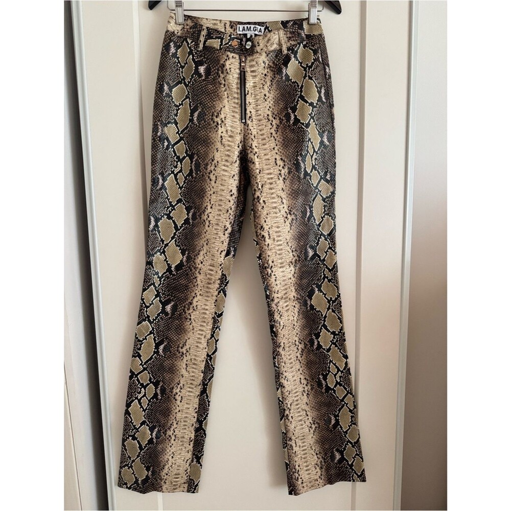 I.AM.GIA Snakeskin Faux Leather High Rise Bootcut Pants S Y2K Edgy